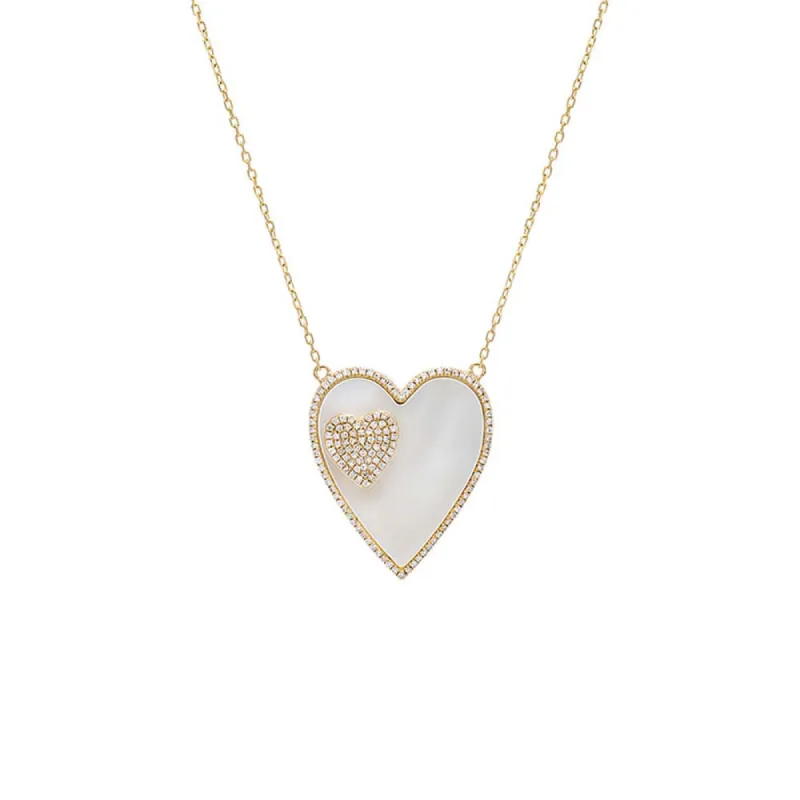 Jumbo Pavé Diamond Double Heart Necklace 14K sold by Adina Eden's