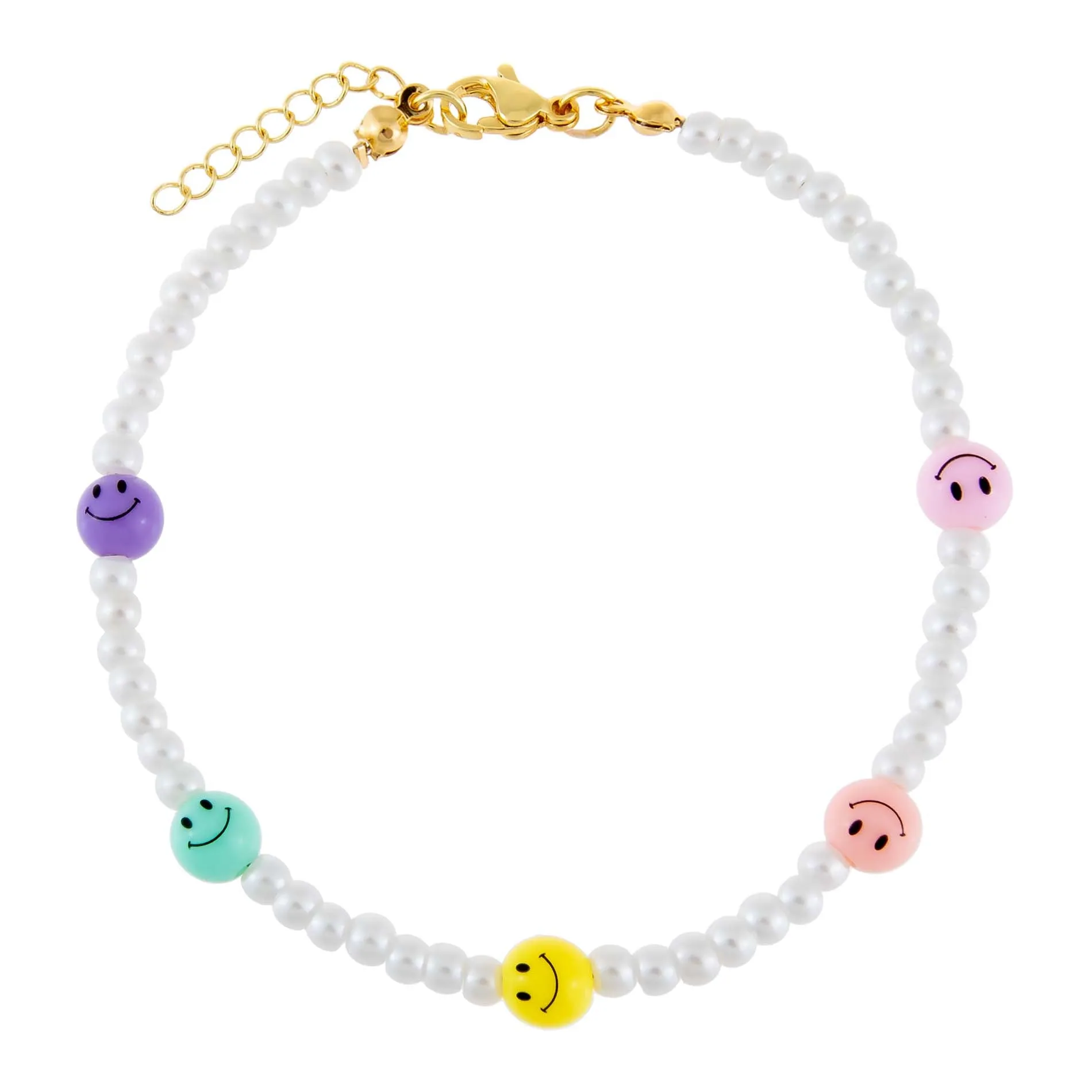 Multi Pastel Smiley Face Pearl Anklet sold by Adina Eden's
