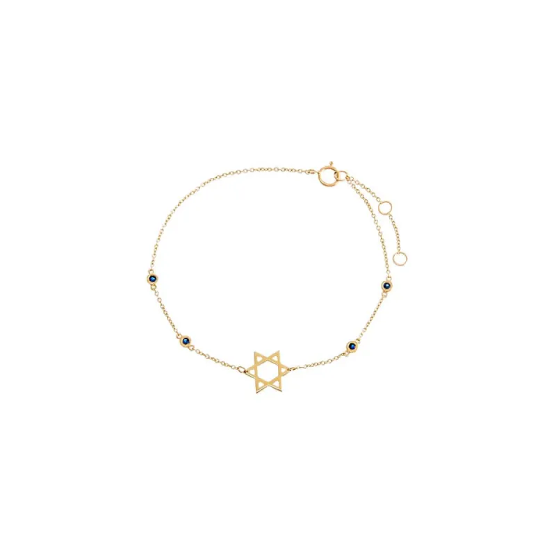 Sapphire Blue Bezel Star Of David Bracelet 14K sold by Adina Eden's
