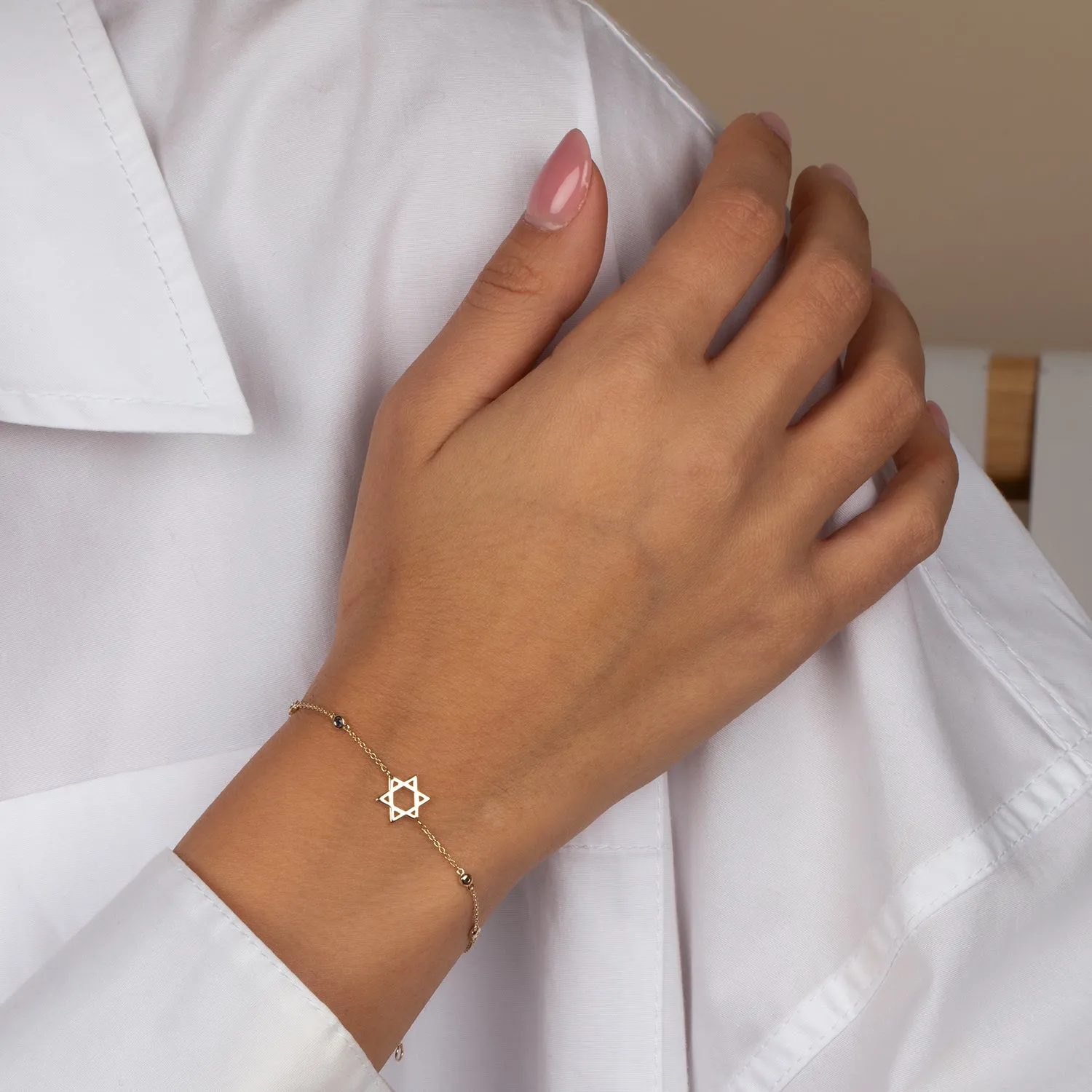 Sapphire Blue Bezel Star Of David Bracelet 14K sold by Adina Eden's product image thumbnail 2