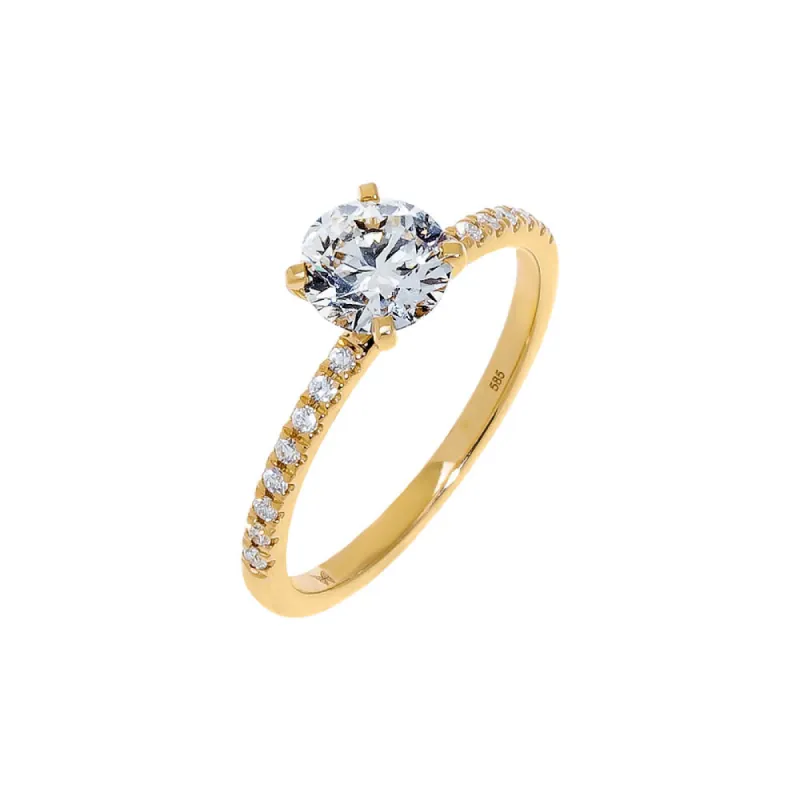 Lab Grown Diamond Pave Solitaire Cut Engagement Ring 14K sold by Adina Eden's