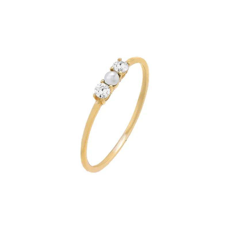 Tiny CZ X Pearl Ring sold by Adina Eden's