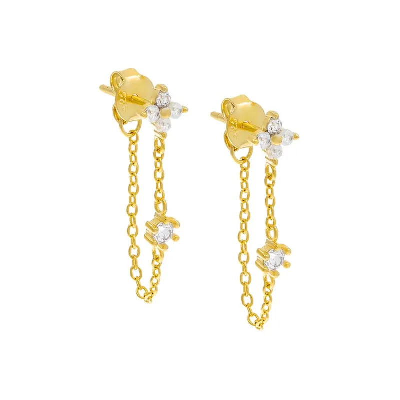 Double CZ Front Back Chain Stud Earring sold by Adina Eden's