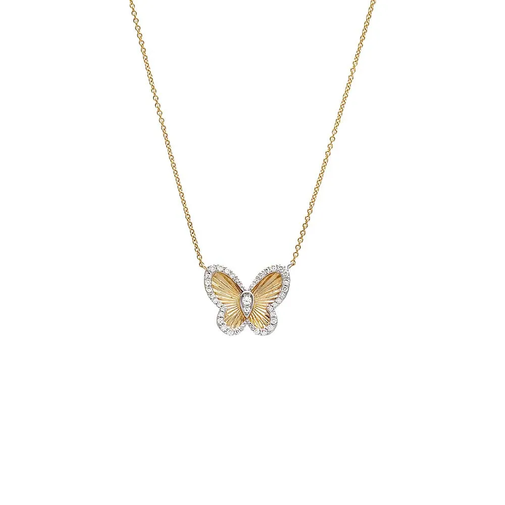 Pave Diamond Butterfly Ridged Necklace sold by Adina Eden's