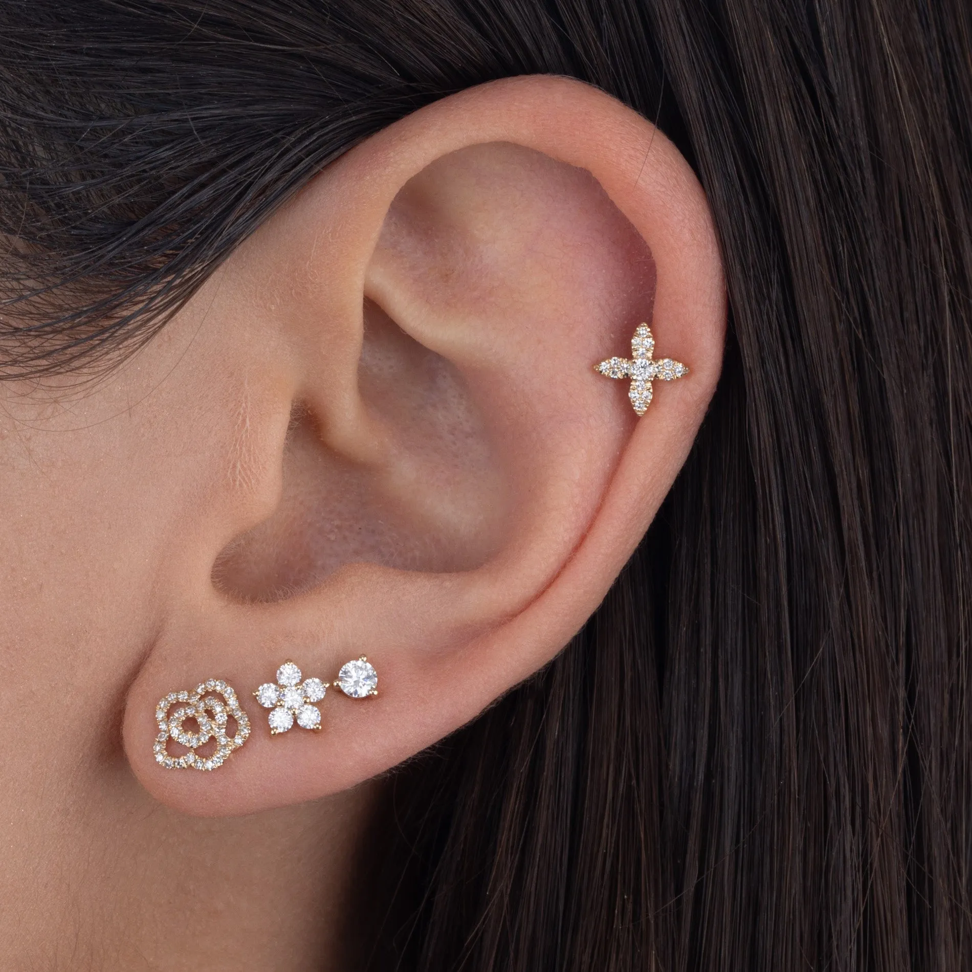 Diamond Rose Flower Stud Earring 14K sold by Adina Eden's product image thumbnail 2