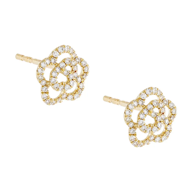 Diamond Rose Flower Stud Earring 14K sold by Adina Eden's
