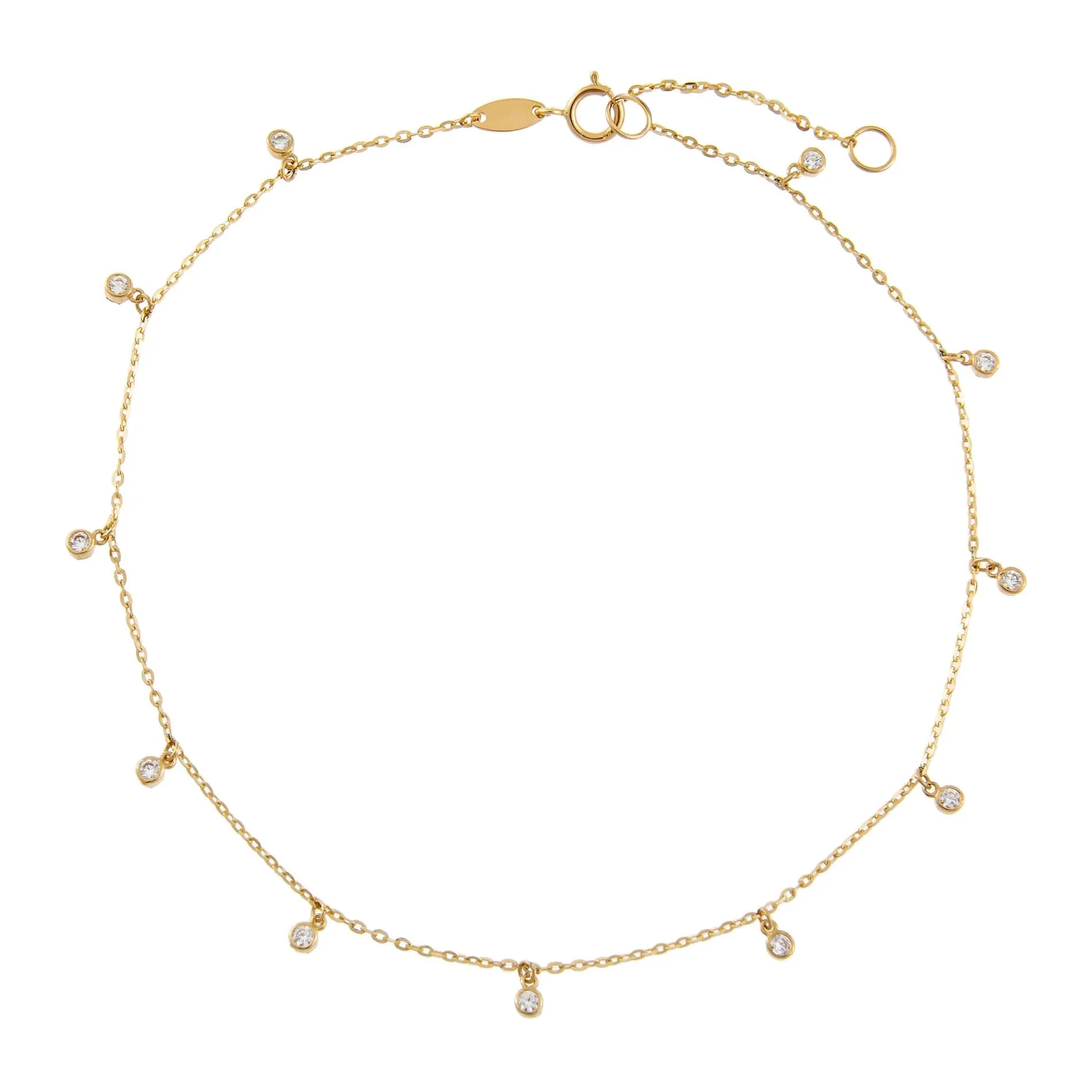 CZ Bezel Dangle Anklet 14K sold by Adina Eden's