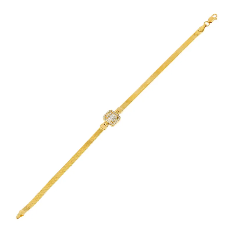 CZ Illusion Baguette Herringbone Bracelet 14K sold by Adina Eden's