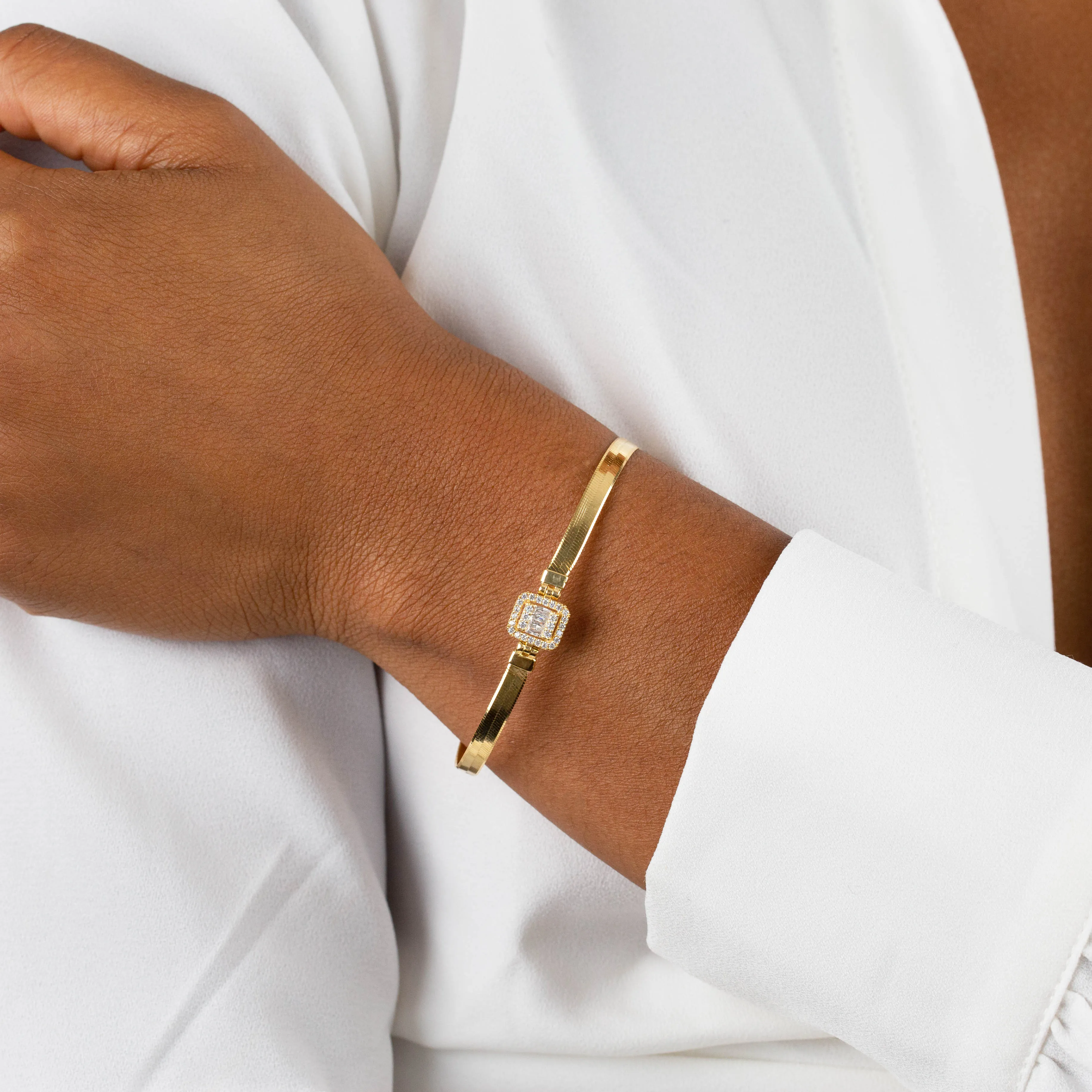 CZ Illusion Baguette Herringbone Bracelet 14K sold by Adina Eden's product image thumbnail 2