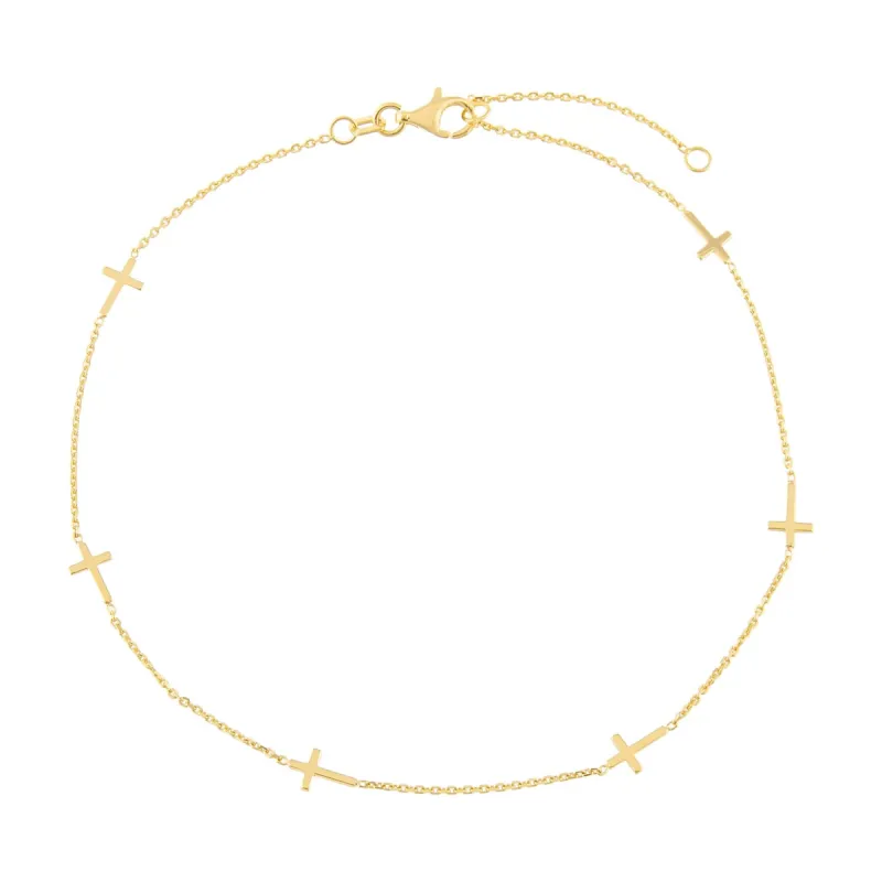 Solid Cross Anklet 14K sold by Adina Eden's