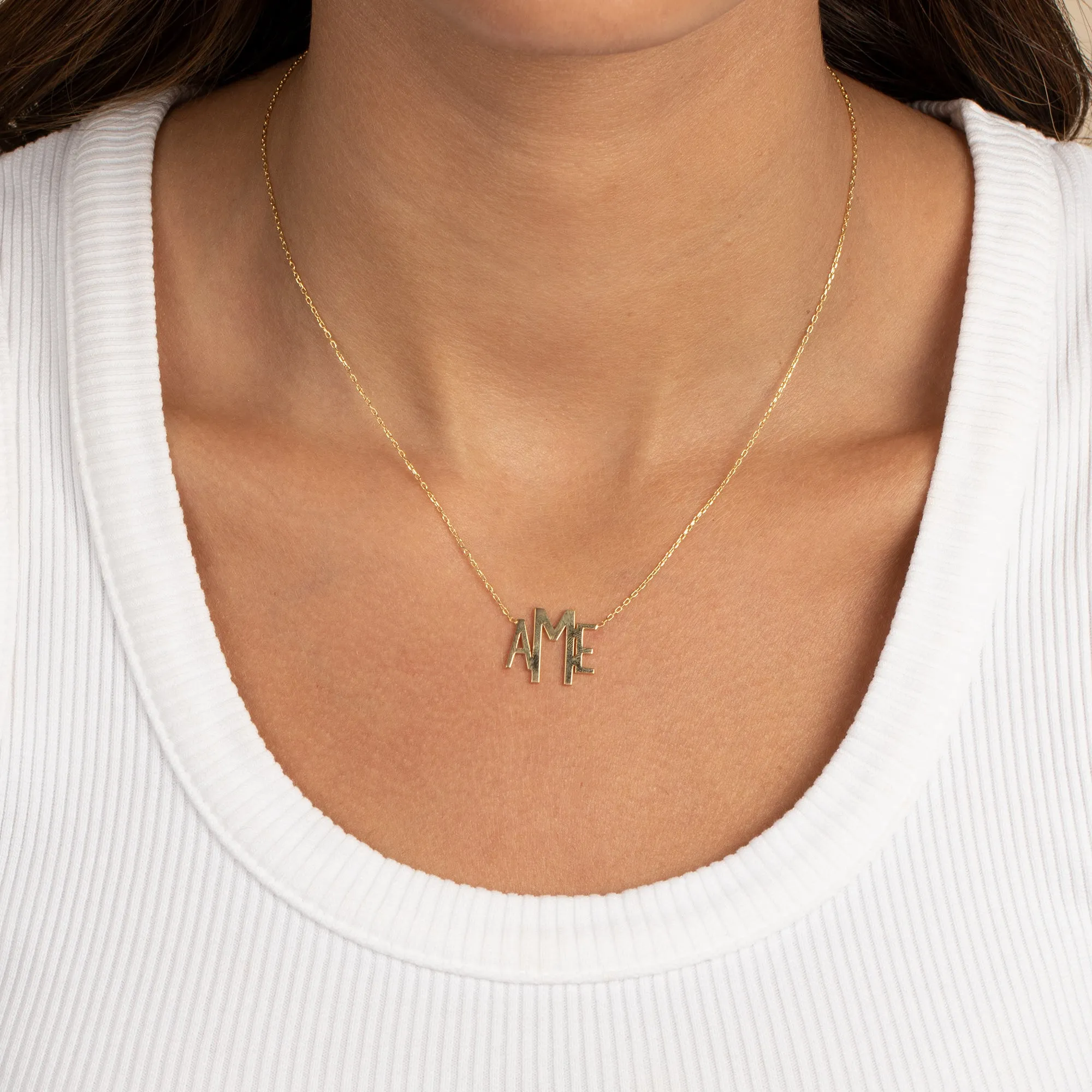 Solid Graduated Monogram Pendant Necklace sold by Adina Eden's product image thumbnail 2