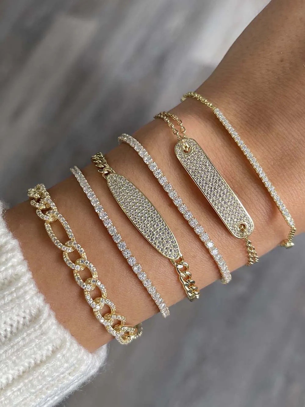 Pavé Bar X CZ Bezel Chain Bracelet sold by Adina Eden's product image thumbnail 3