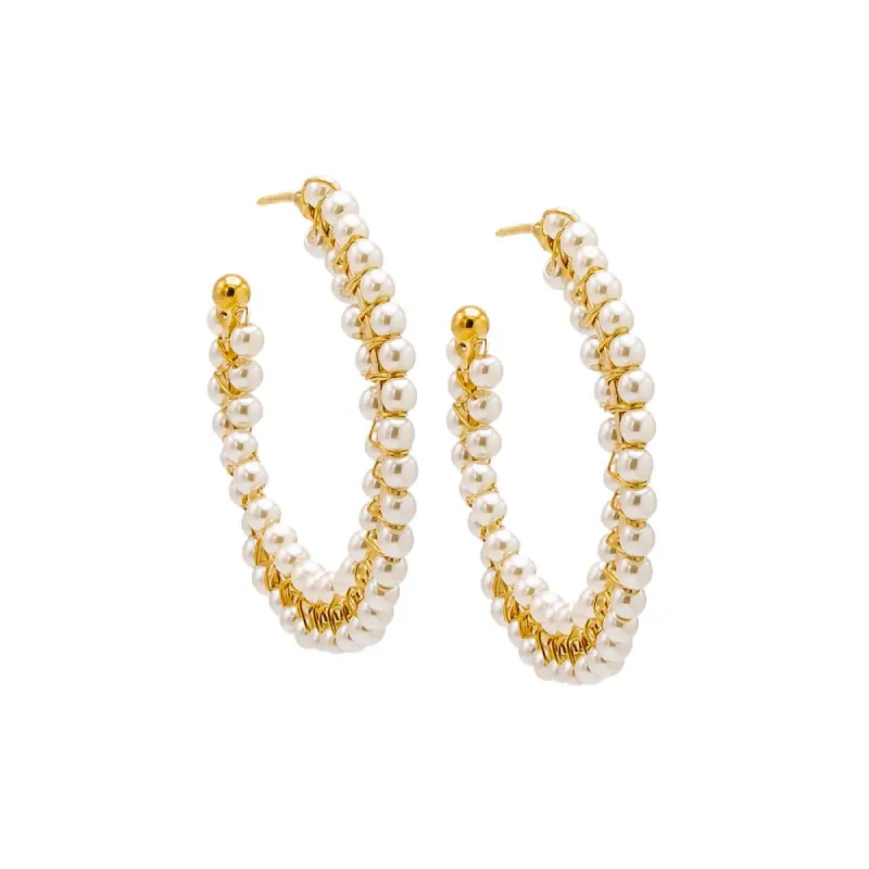 Double Row Pearl Embedded Hoop Earring sold by Adina Eden's