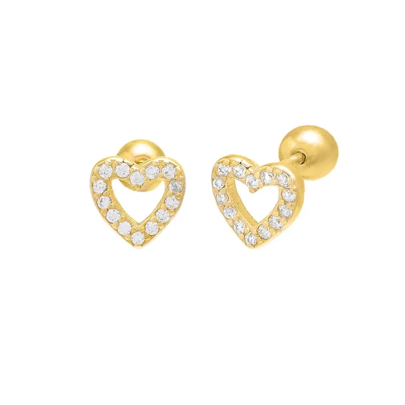 Pavé Open Heart Threaded Ball Stud Earring sold by Adina Eden's