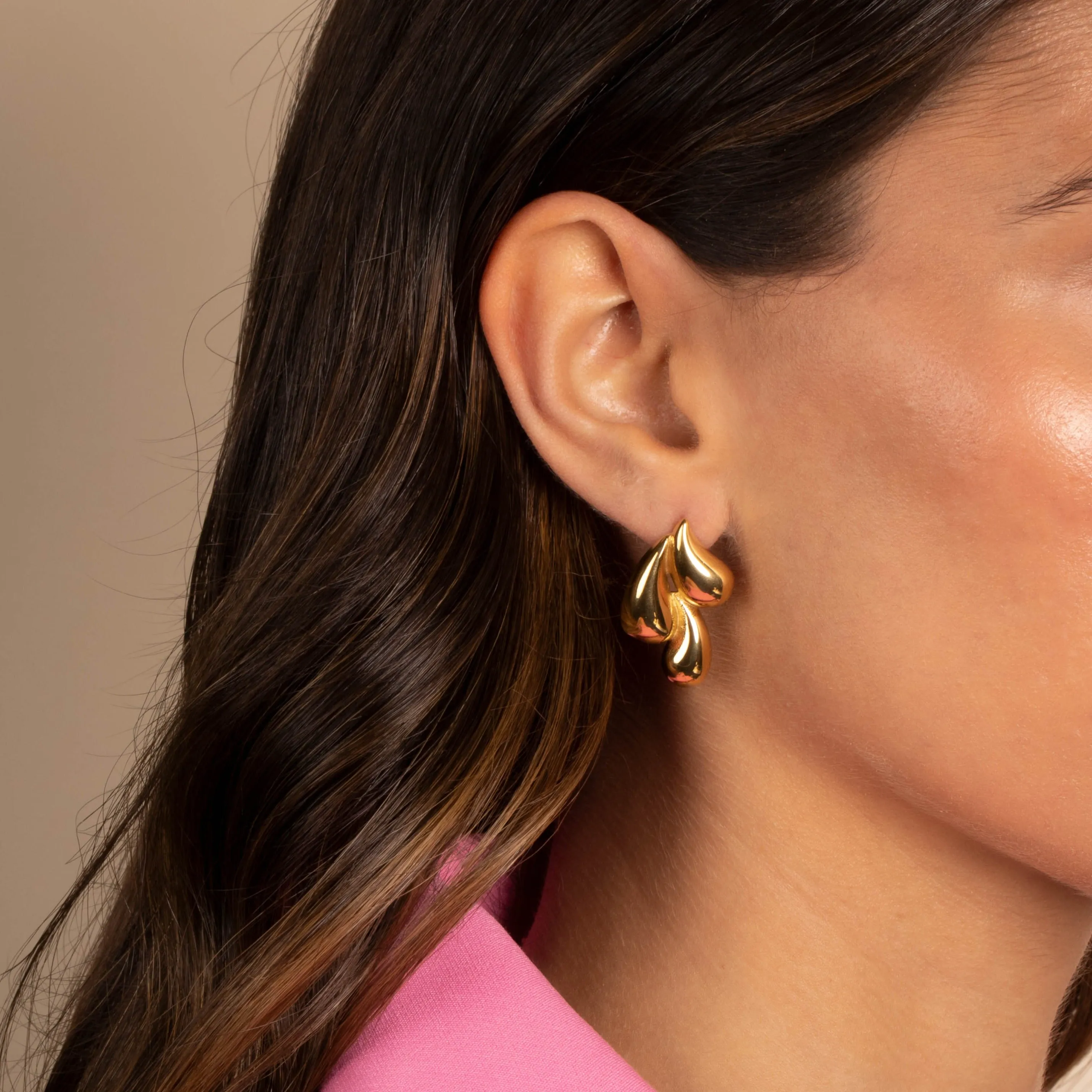 Solid Triple Puffy Teardrop Stud Earring sold by Adina Eden's product image thumbnail 2