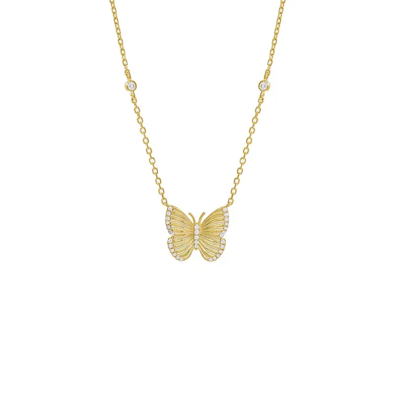 Pave Ridged Butterfly Necklace sold by Adina Eden's