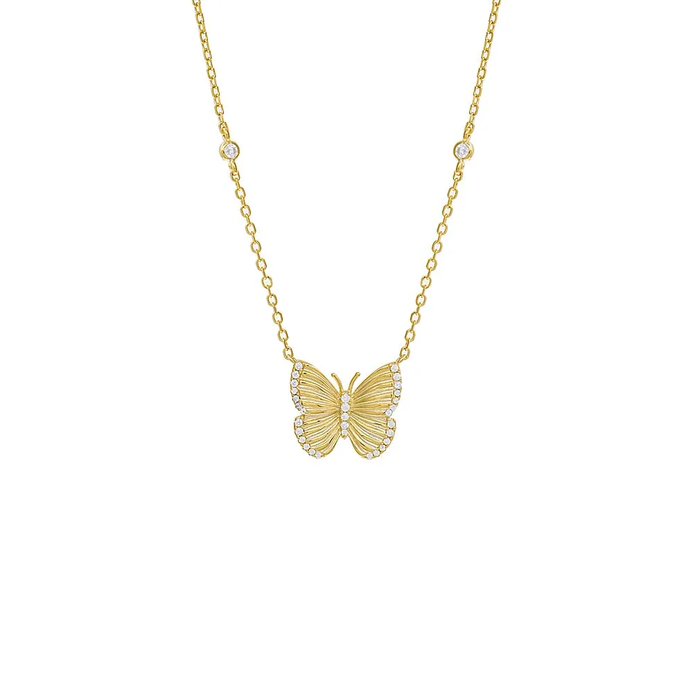 Pave Ridged Butterfly Necklace sold by Adina Eden's