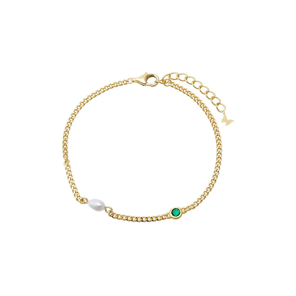Pearl & Colored CZ Bezel Cuban Bracelet sold by Adina Eden's