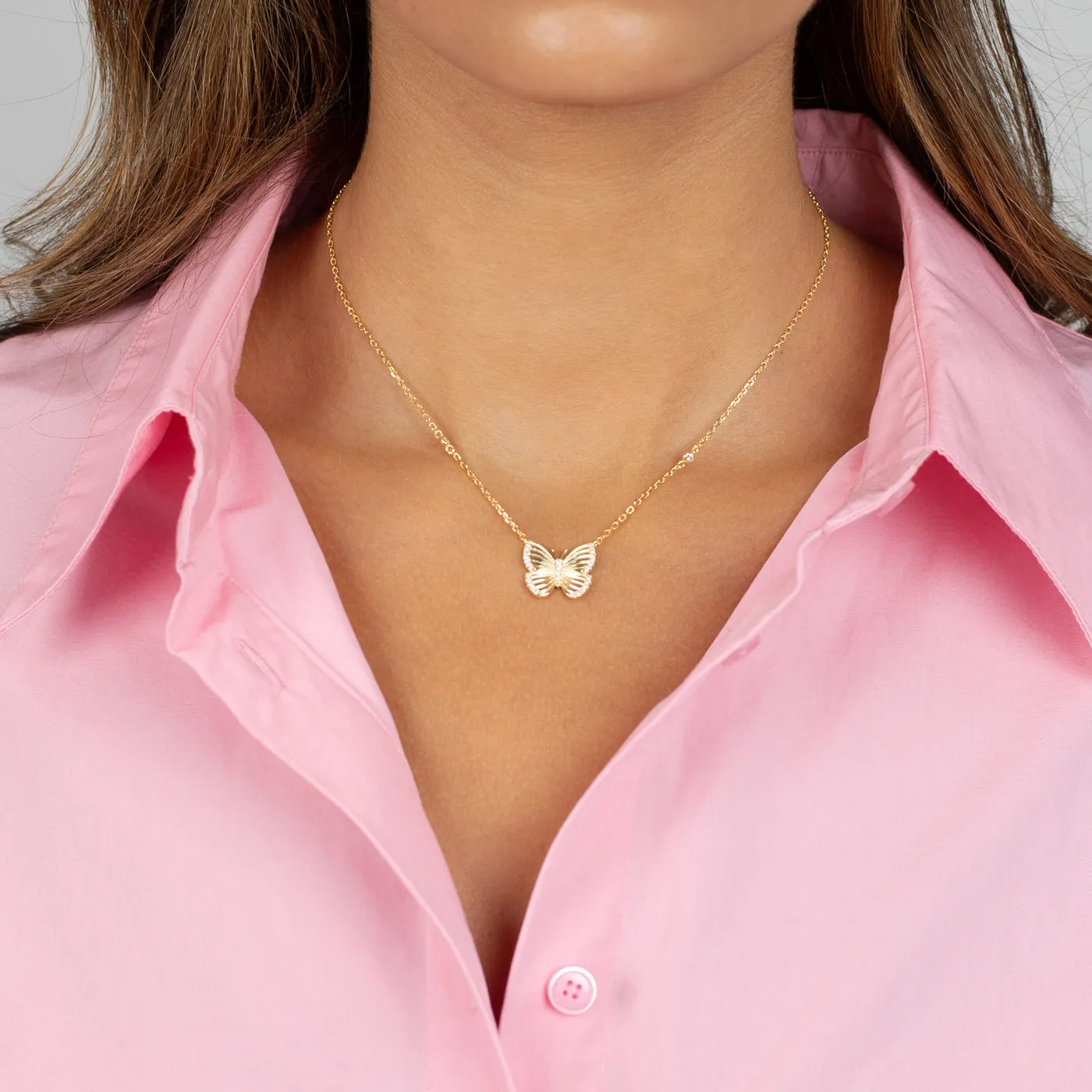 Pave Ridged Butterfly Necklace sold by Adina Eden's product image thumbnail 2