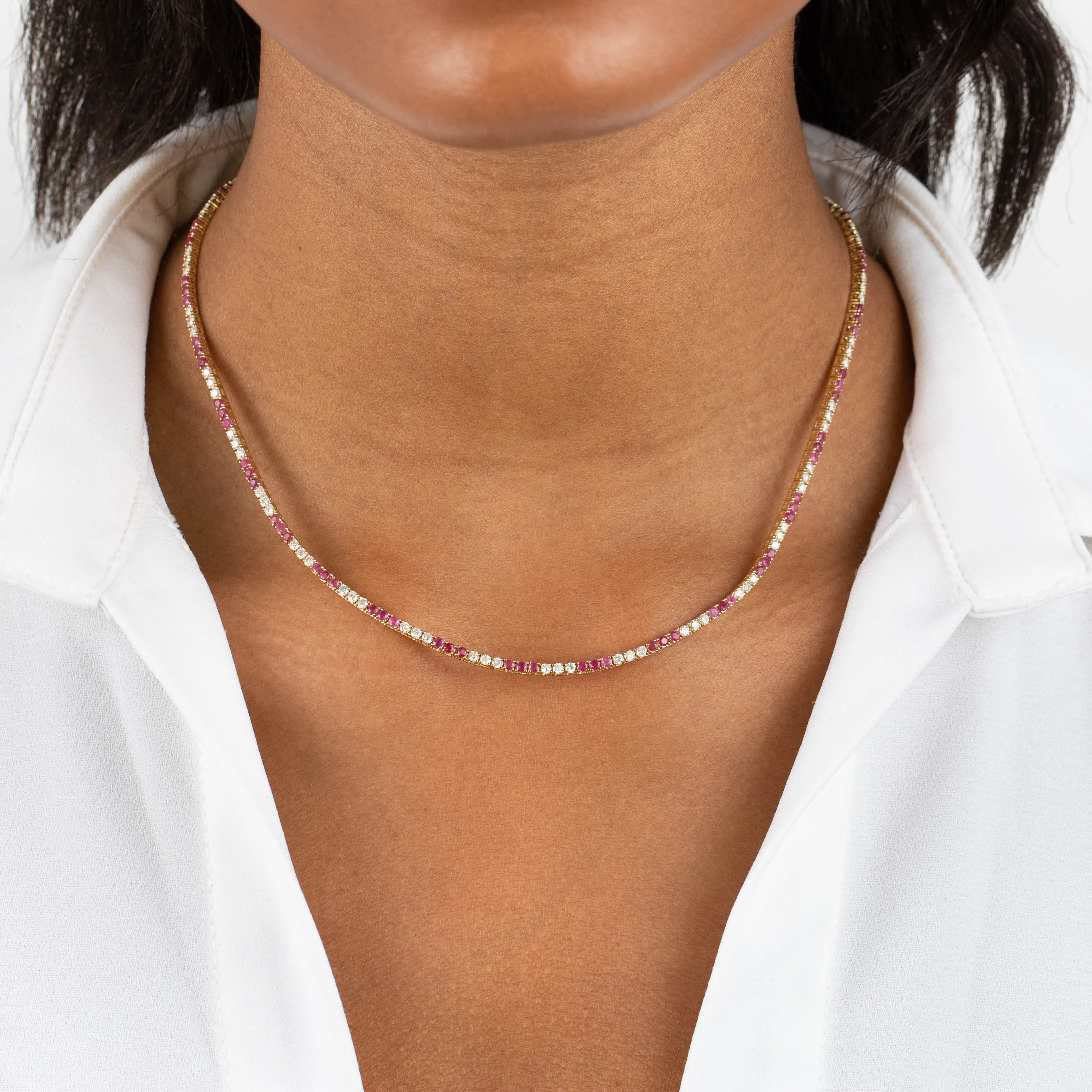 Diamond X Ruby Tennis Necklace 14K sold by Adina Eden's product image thumbnail 2
