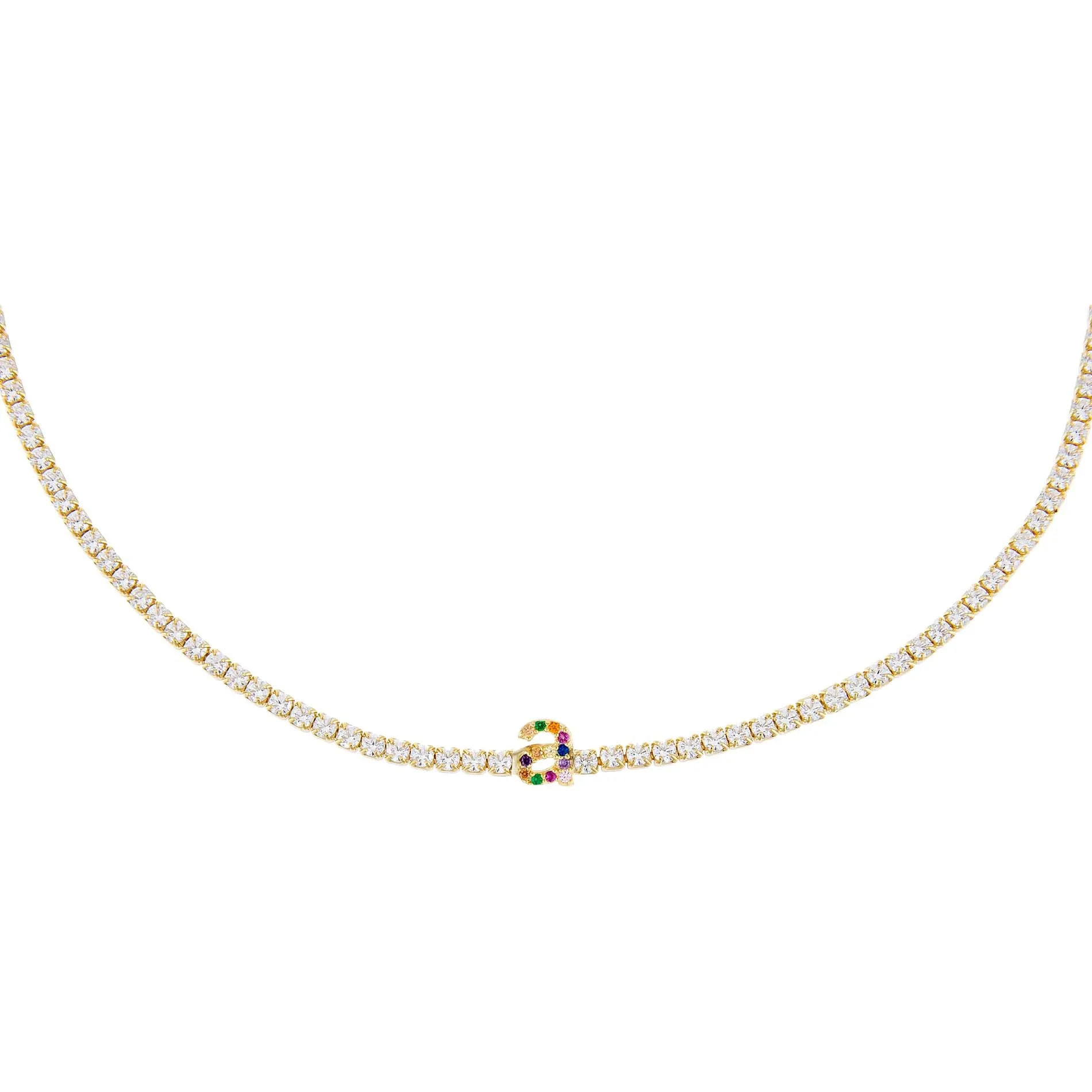 CZ Rainbow Lowercase Initial Tennis Choker sold by Adina Eden's