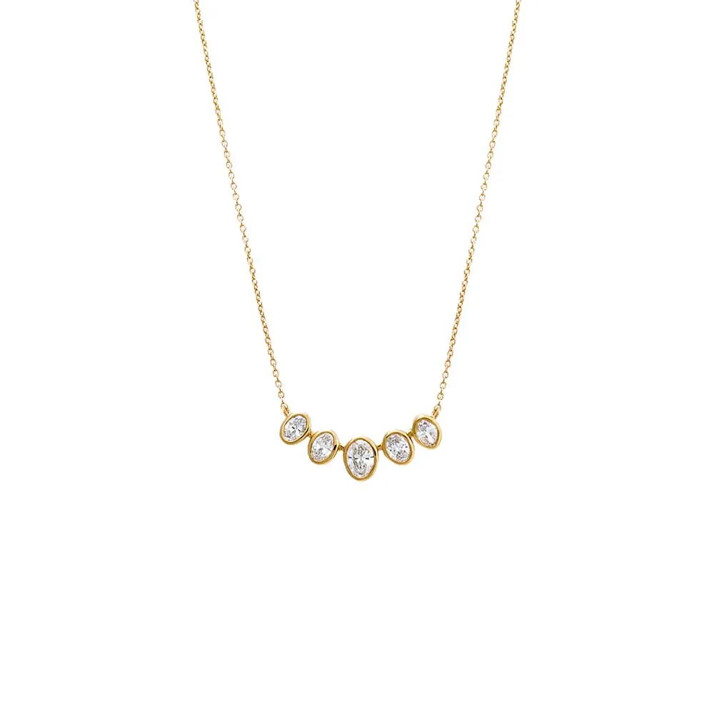 Lab Grown Diamond Oval Bezel Curved Bar Necklace 14K sold by Adina Eden's