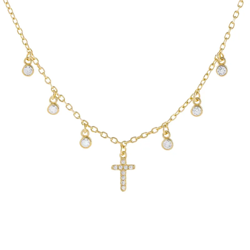 CZ Bezel Cross Necklace sold by Adina Eden's