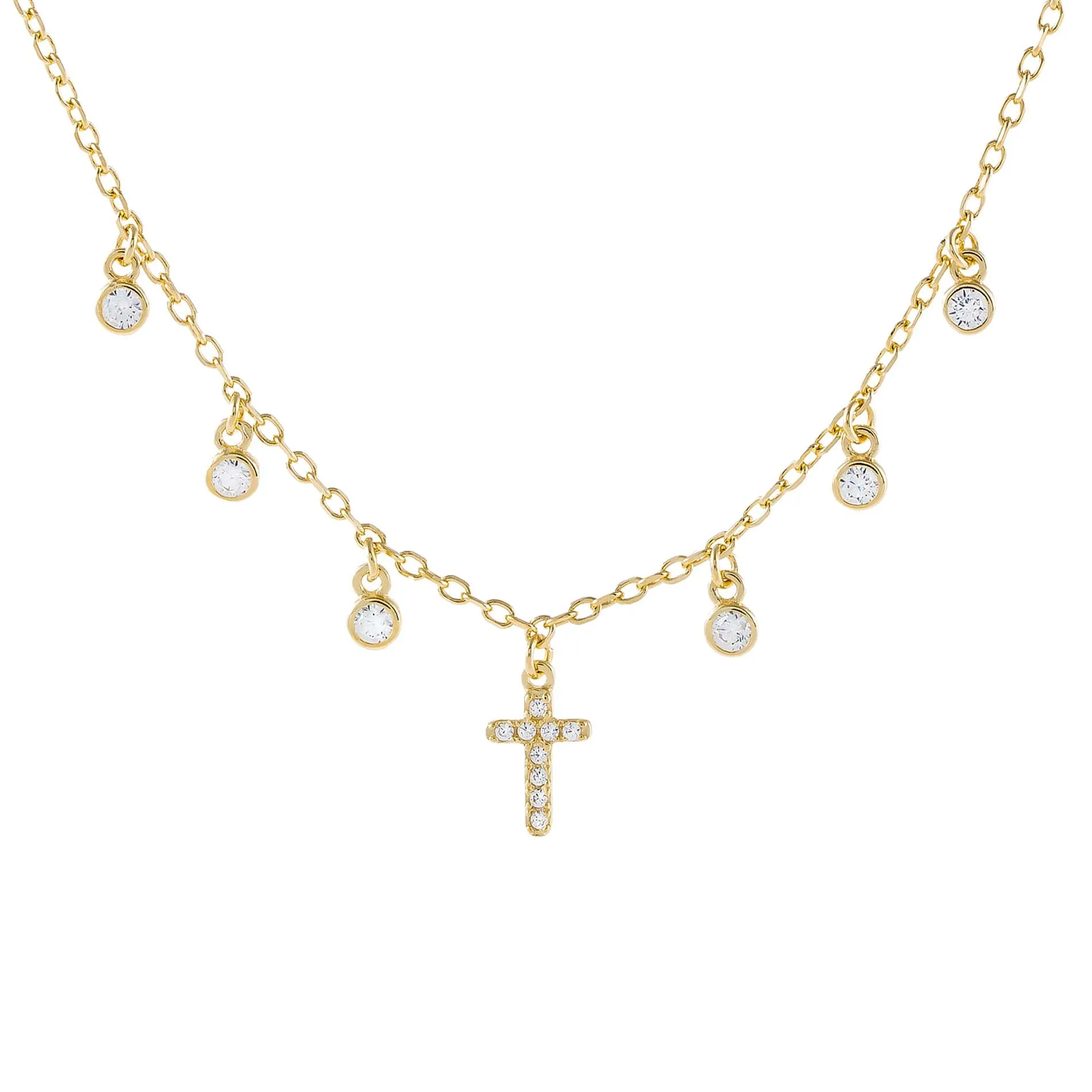 CZ Bezel Cross Necklace sold by Adina Eden's
