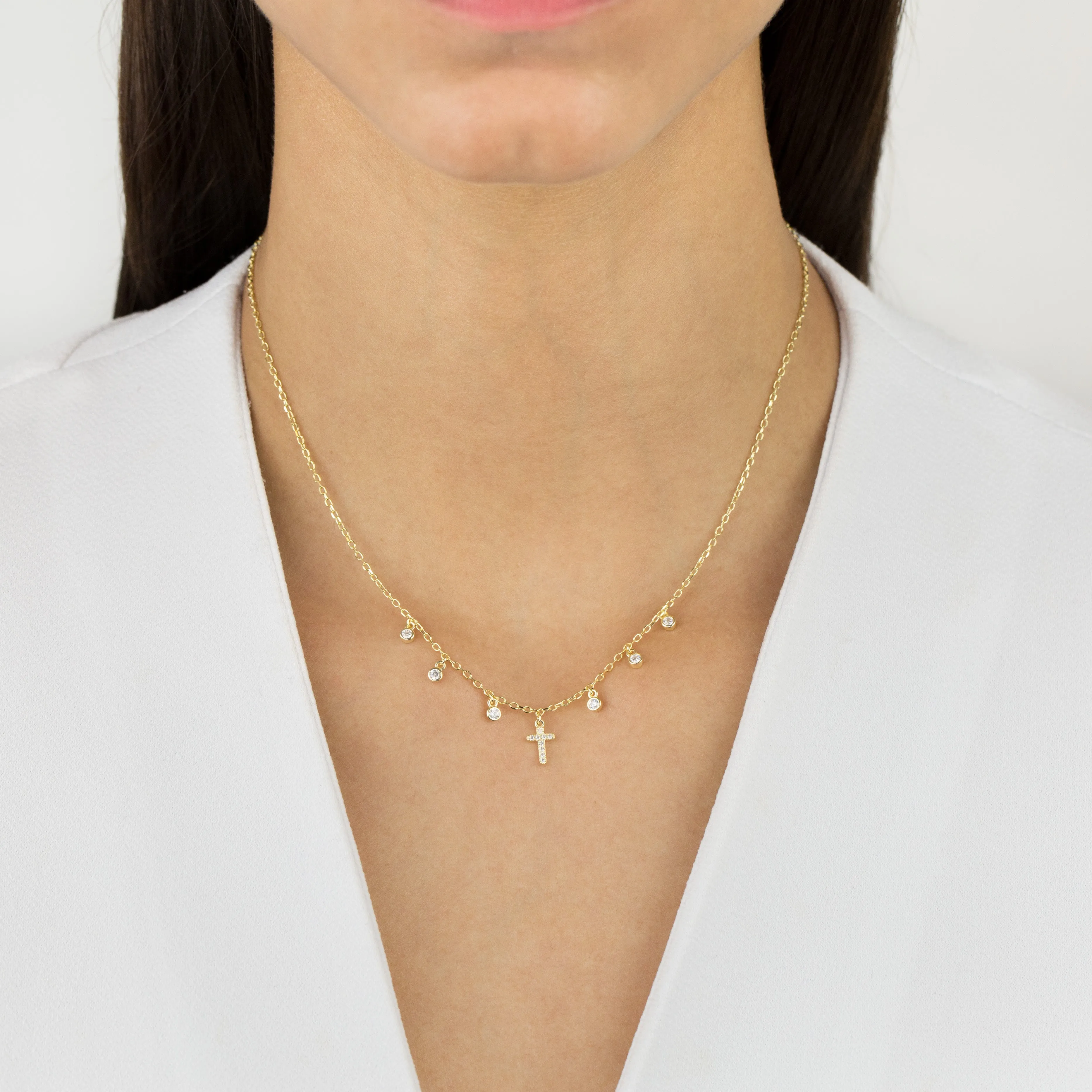 CZ Bezel Cross Necklace sold by Adina Eden's product image thumbnail 2