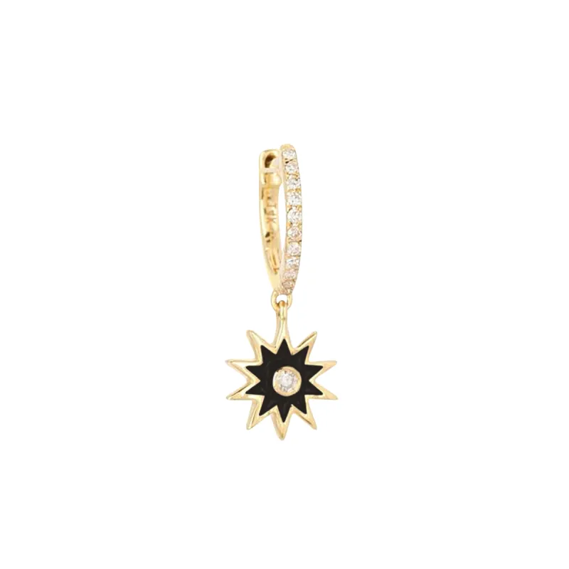 Diamond Enamel Starburst Huggie Earring 14K sold by Adina Eden's