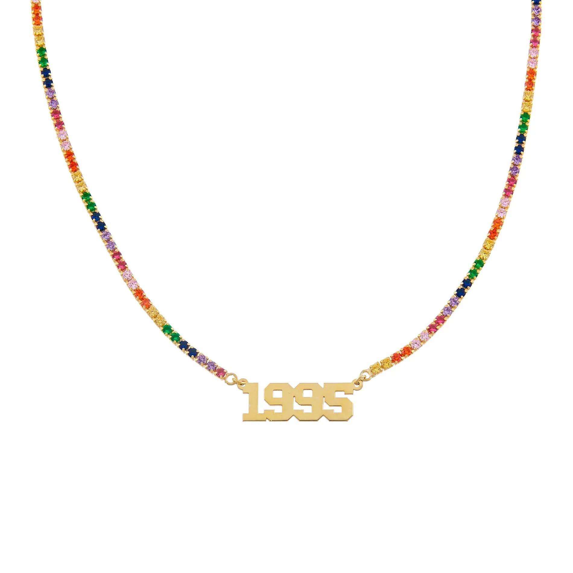 Year Nameplate Rainbow Tennis Necklace sold by Adina Eden's