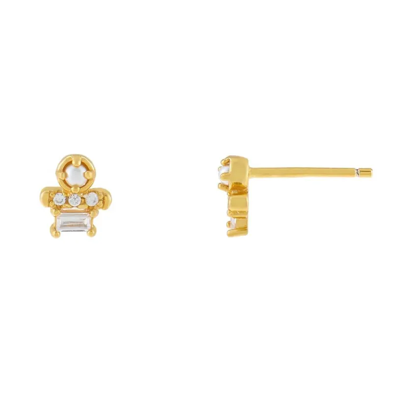 CZ Baguette x Pearl Stud Earring sold by Adina Eden's