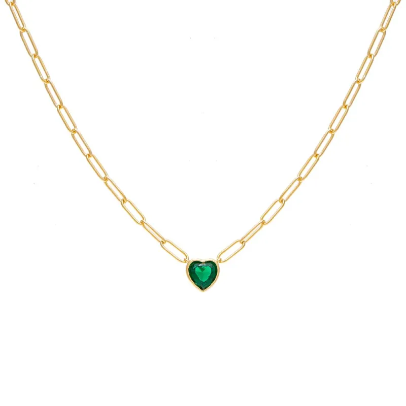 Colored Bezel Heart Link Necklace sold by Adina Eden's