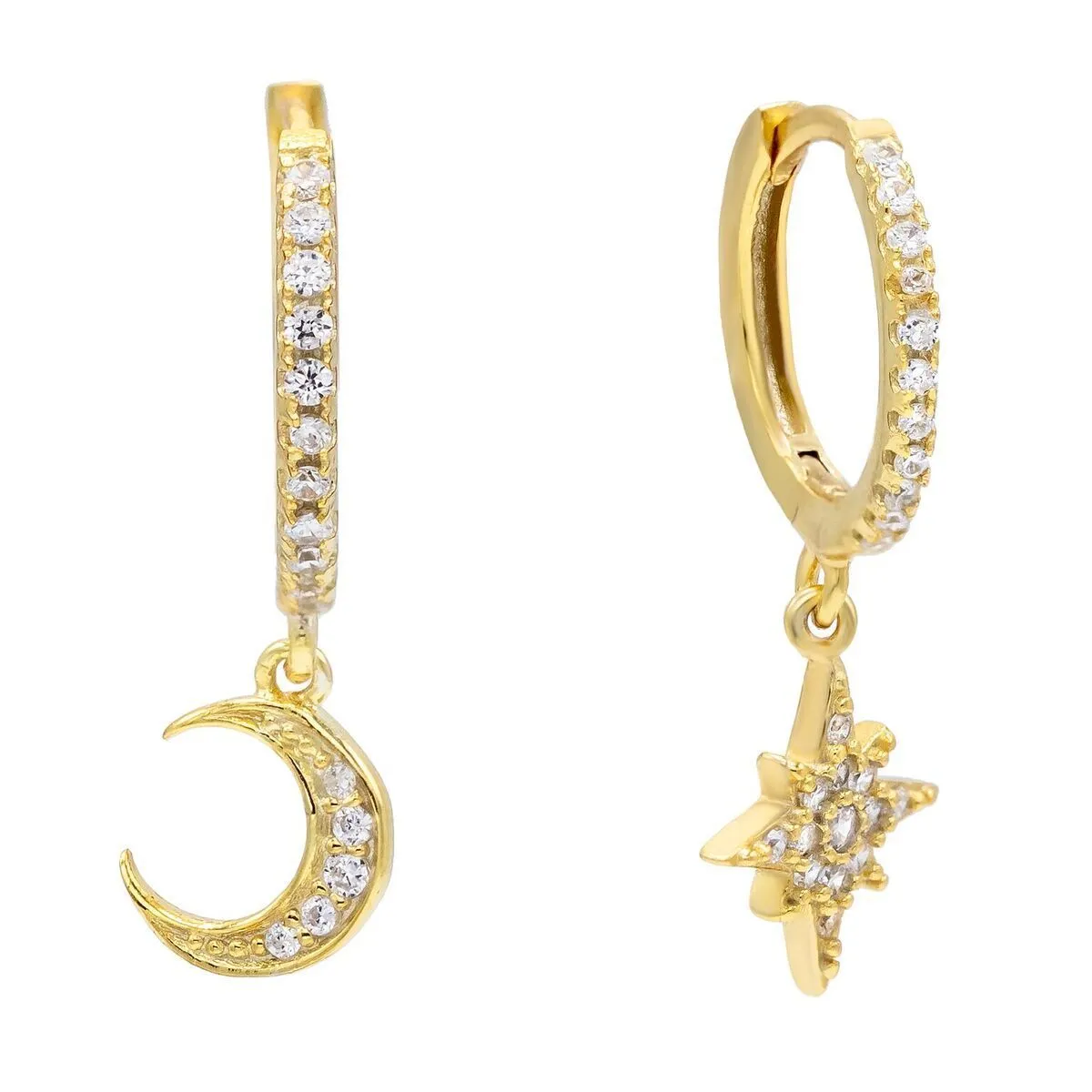 CZ Moon & Star Huggie Earring sold by Adina Eden's