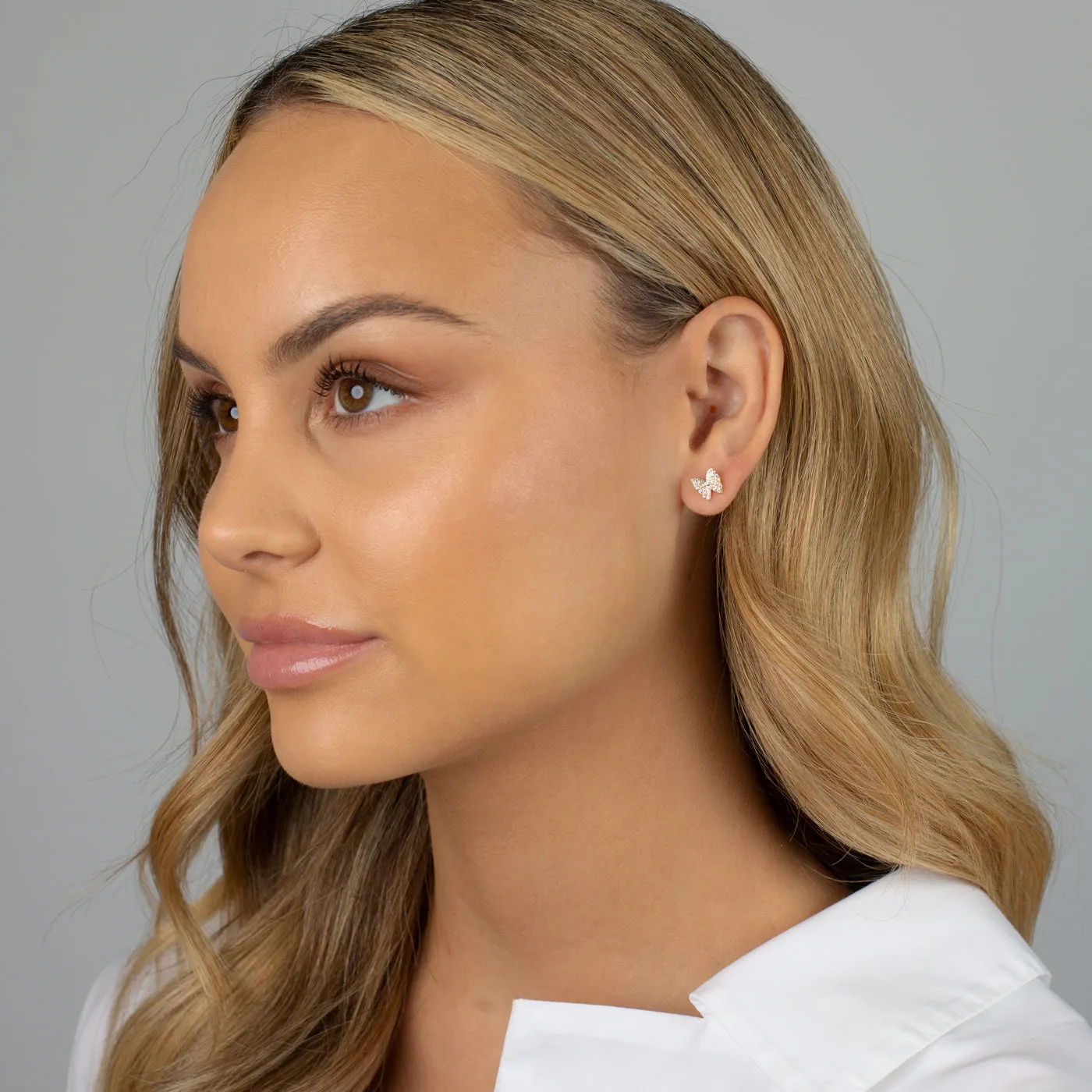CZ Pave Butterfly Stud Earring 14K sold by Adina Eden's product image thumbnail 4