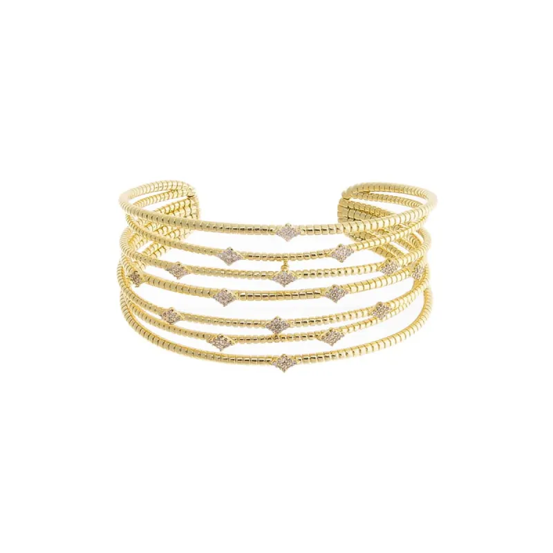 Pave Accented Multi Row Open Bangle Bracelet sold by Adina Eden's