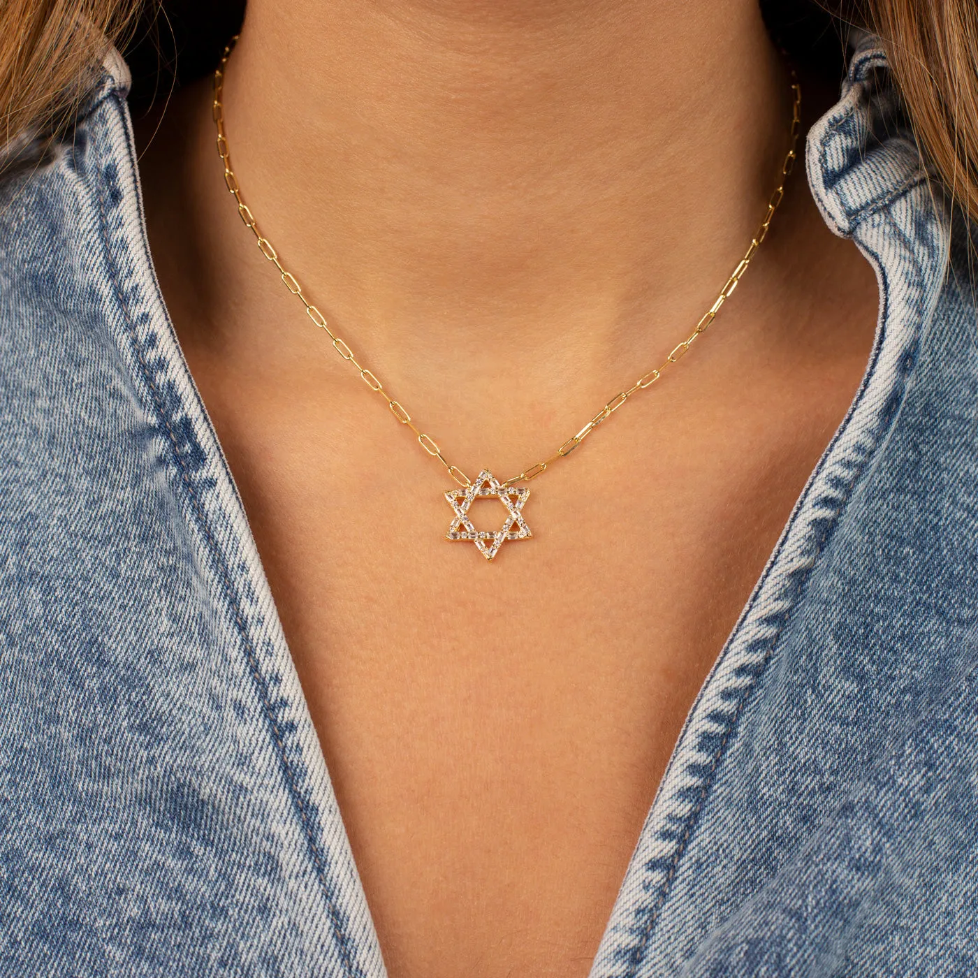 CZ Solitaire X Baguette Star of David Necklace sold by Adina Eden's product image thumbnail 2