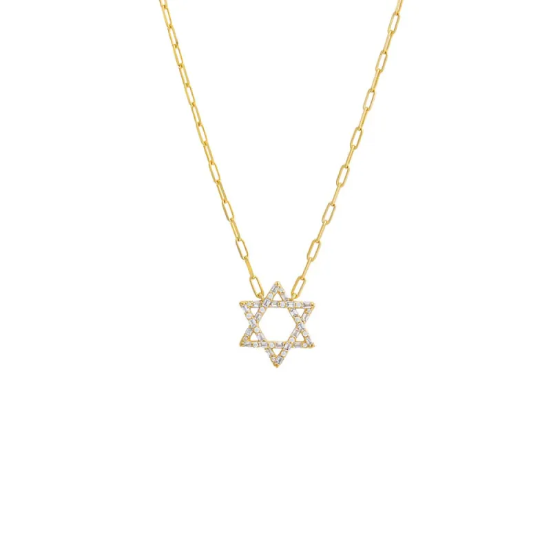 CZ Solitaire X Baguette Star of David Necklace sold by Adina Eden's