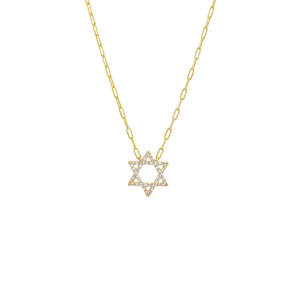 CZ Solitaire X Baguette Star of David Necklace sold by Adina Eden's