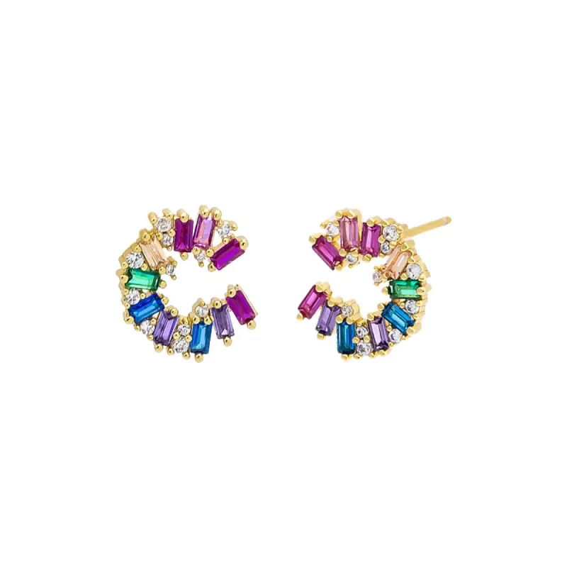 Colored Solitaire X Baguette On The Ear Stud Earring sold by Adina Eden's