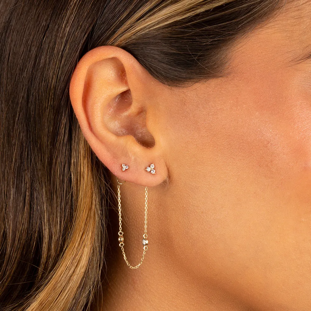 CZ Trio Cluster Double Chain Stud Earring 14K sold by Adina Eden's product image thumbnail 2