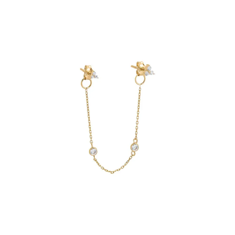 CZ Trio Cluster Double Chain Stud Earring 14K sold by Adina Eden's