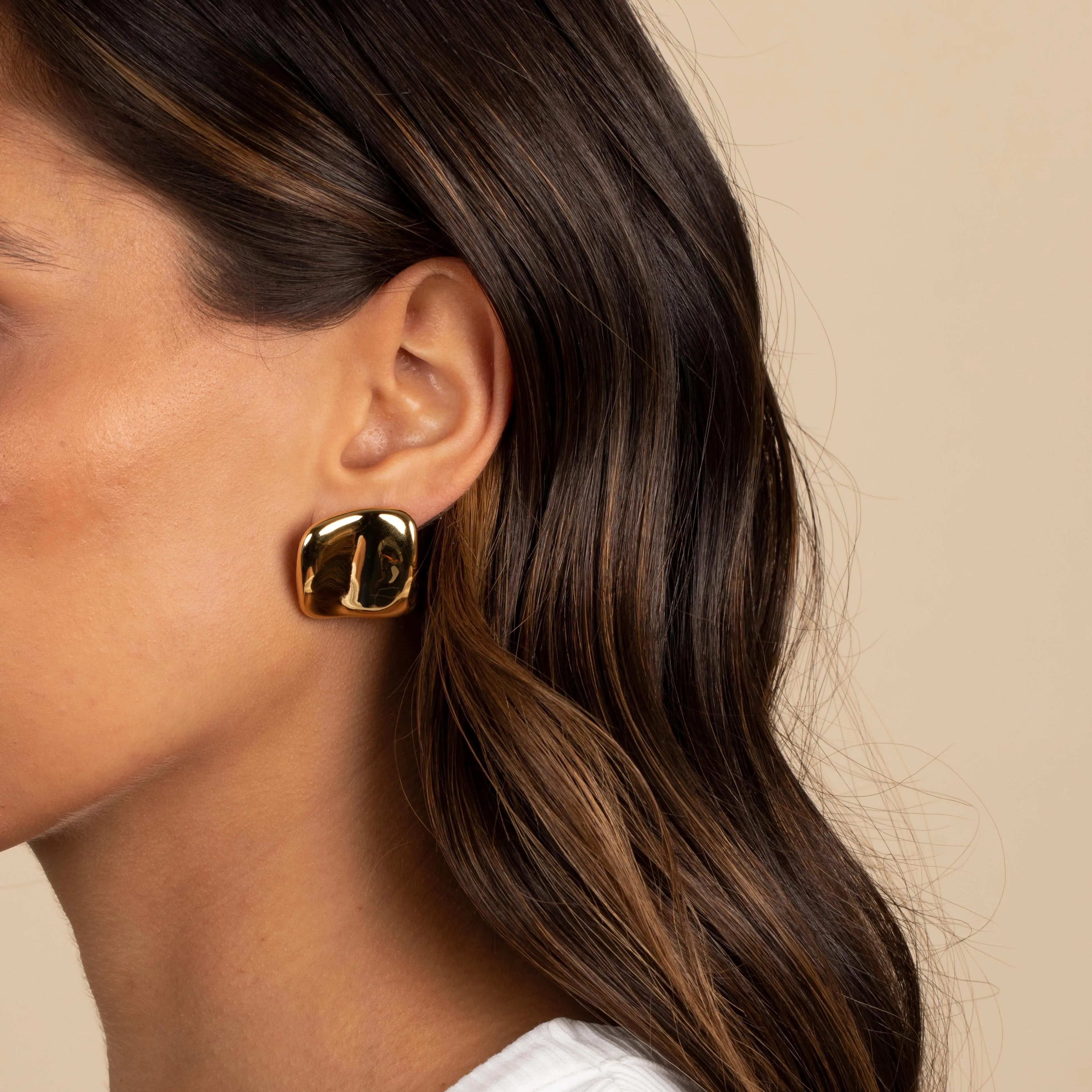 Solid Large Indented Square Stud Earring sold by Adina Eden's product image thumbnail 2