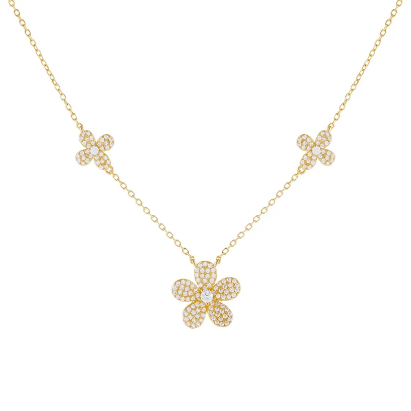 Pavé Triple Flower Necklace sold by Adina Eden's