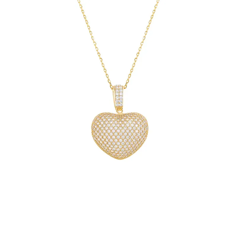 Pavé Puffy Heart Charm Necklace sold by Adina Eden's