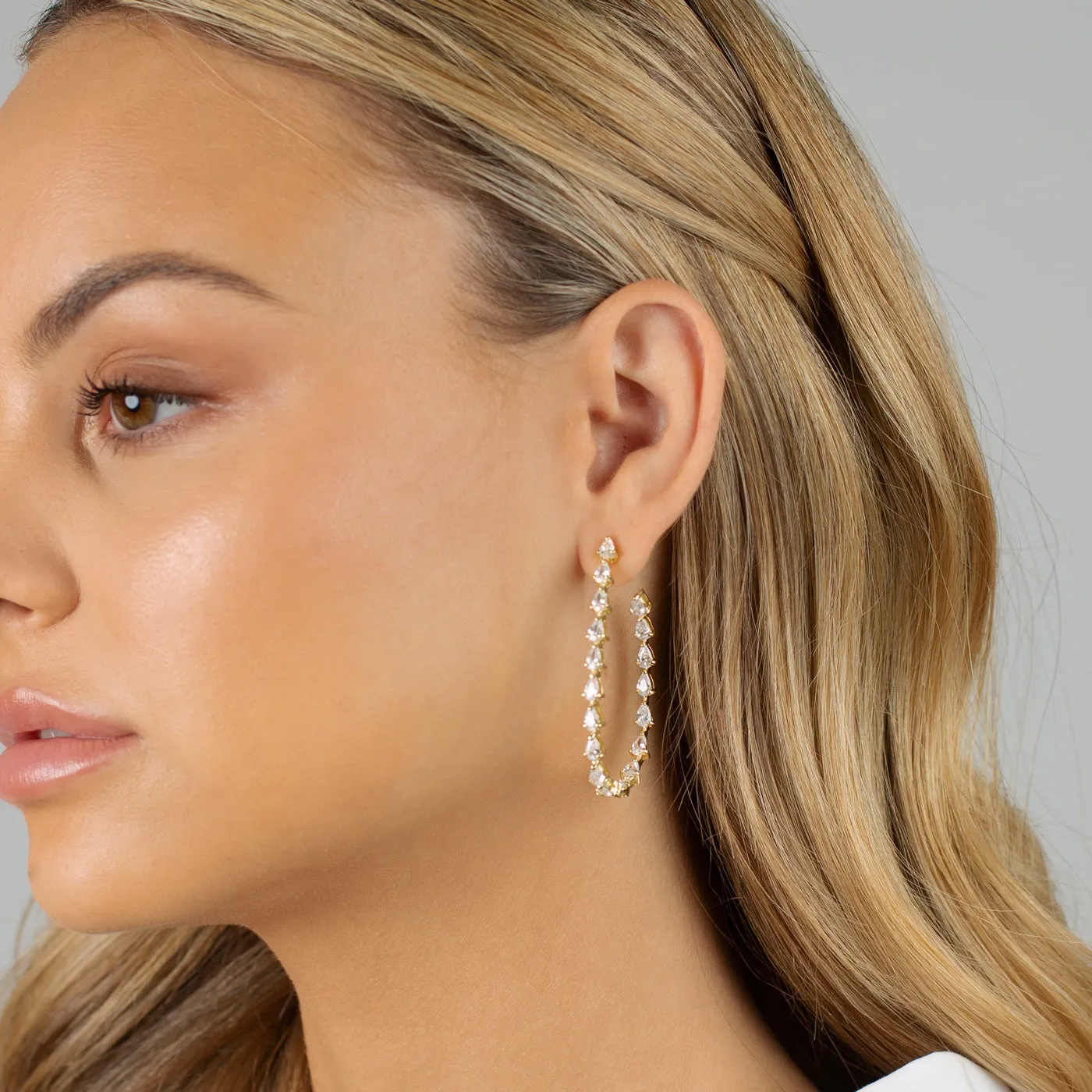 Multi Teardrop Oval Shaped Open Hoop Earring sold by Adina Eden's product image thumbnail 4