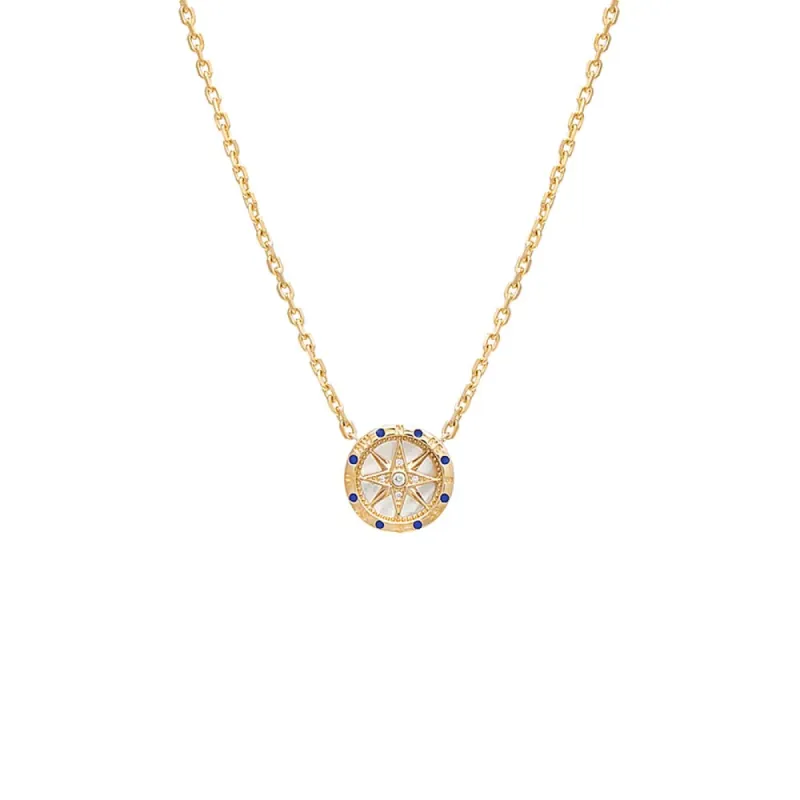 Diamond X Sapphire Cut Out Starburst Coin Necklace 14K sold by Adina Eden's
