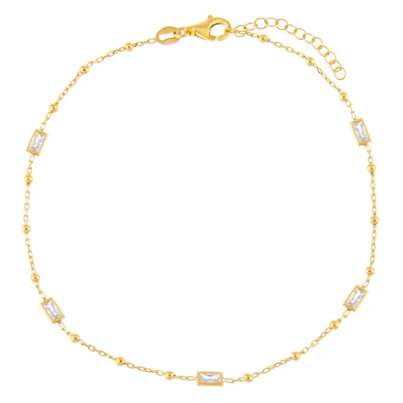 CZ Baguette X Beaded Anklet sold by Adina Eden's