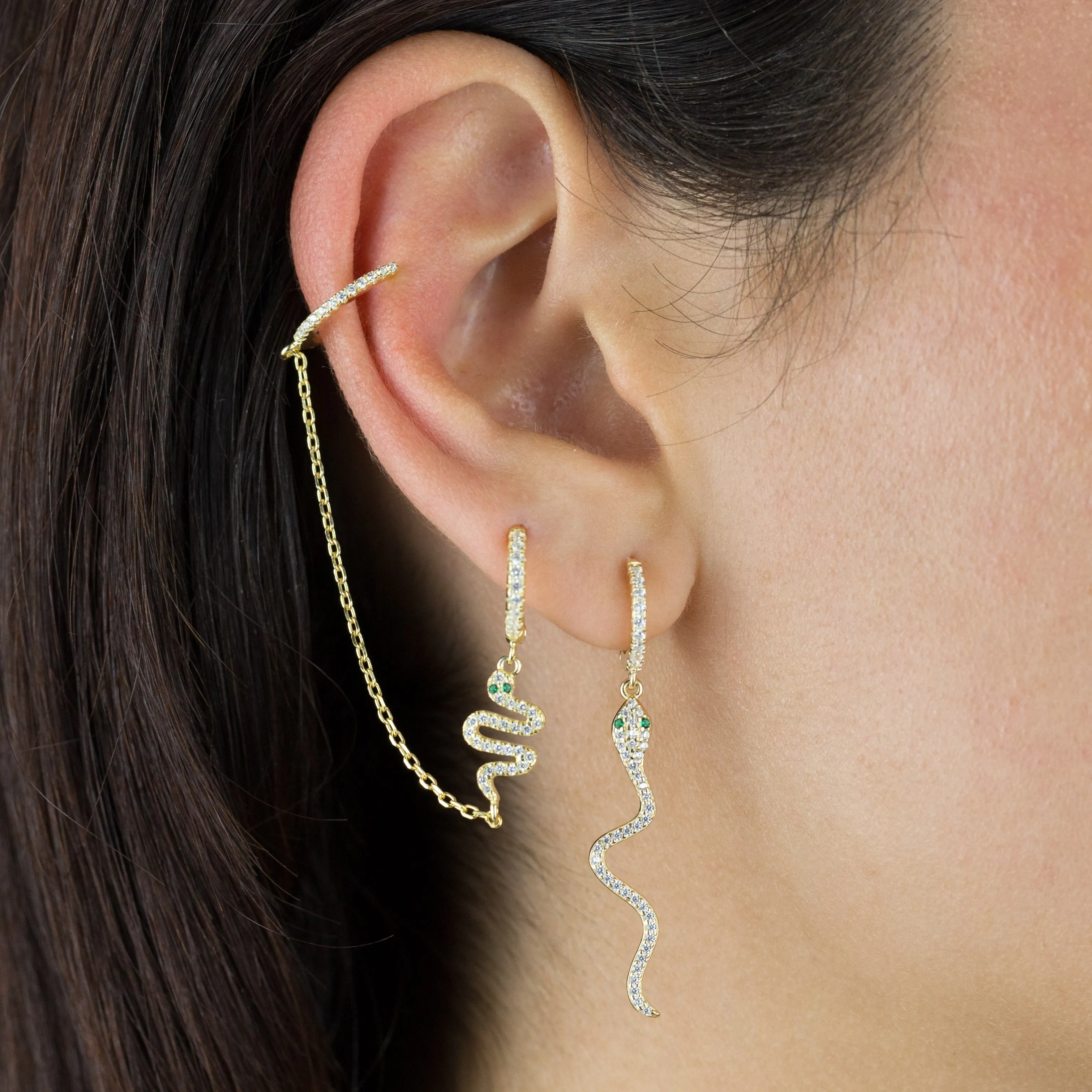 Pavé Snake Drop Huggie Earring sold by Adina Eden's product image thumbnail 2