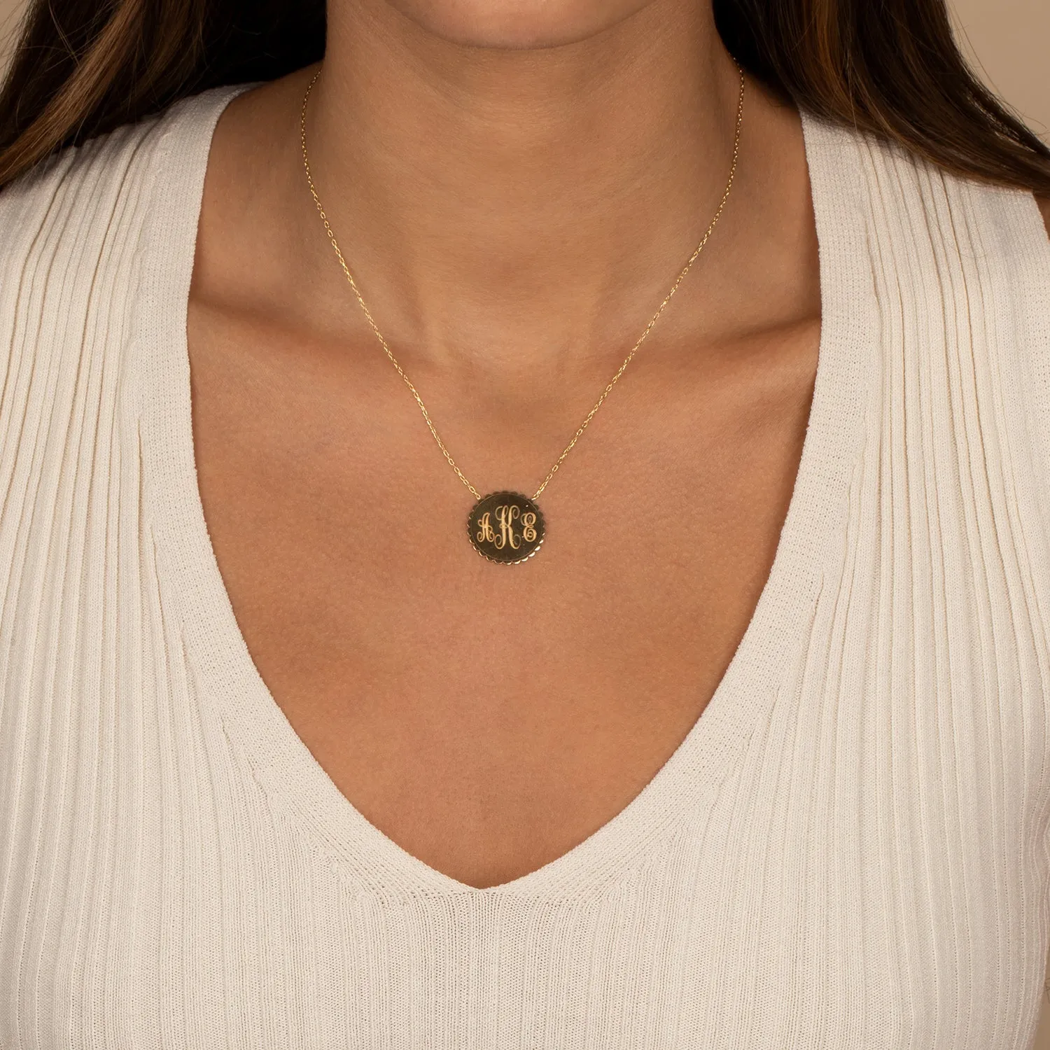 Monogram Engraved Disc Pendant Necklace sold by Adina Eden's product image thumbnail 2